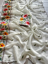 Premium Tissue Organza Saree with Heavy Floral Embroidery Designer Blouse