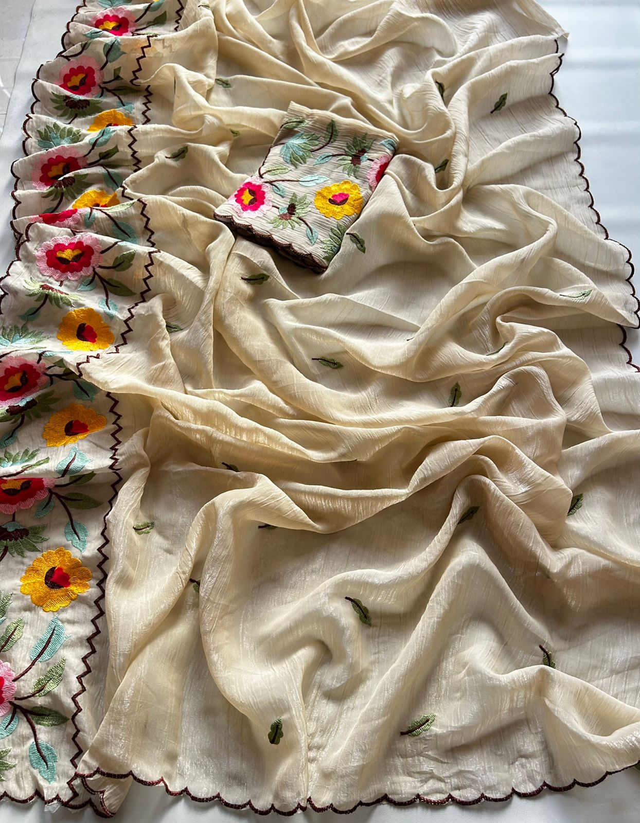 Premium Tissue Organza Saree with Heavy Floral Embroidery Designer Blouse