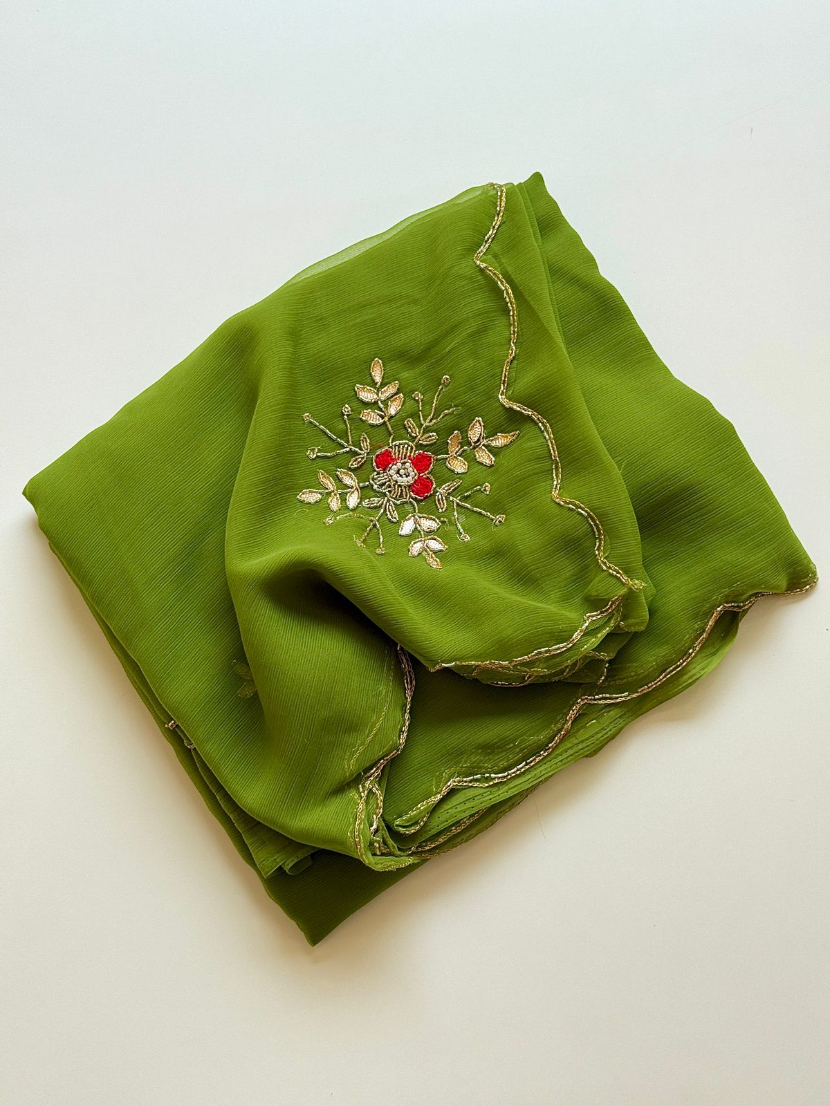 Premium Pure Chiffon Handmade Saree with Patch Work & Designer Handwork Blouse