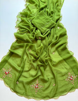 Premium Pure Chiffon Handmade Saree with Patch Work & Designer Handwork Blouse