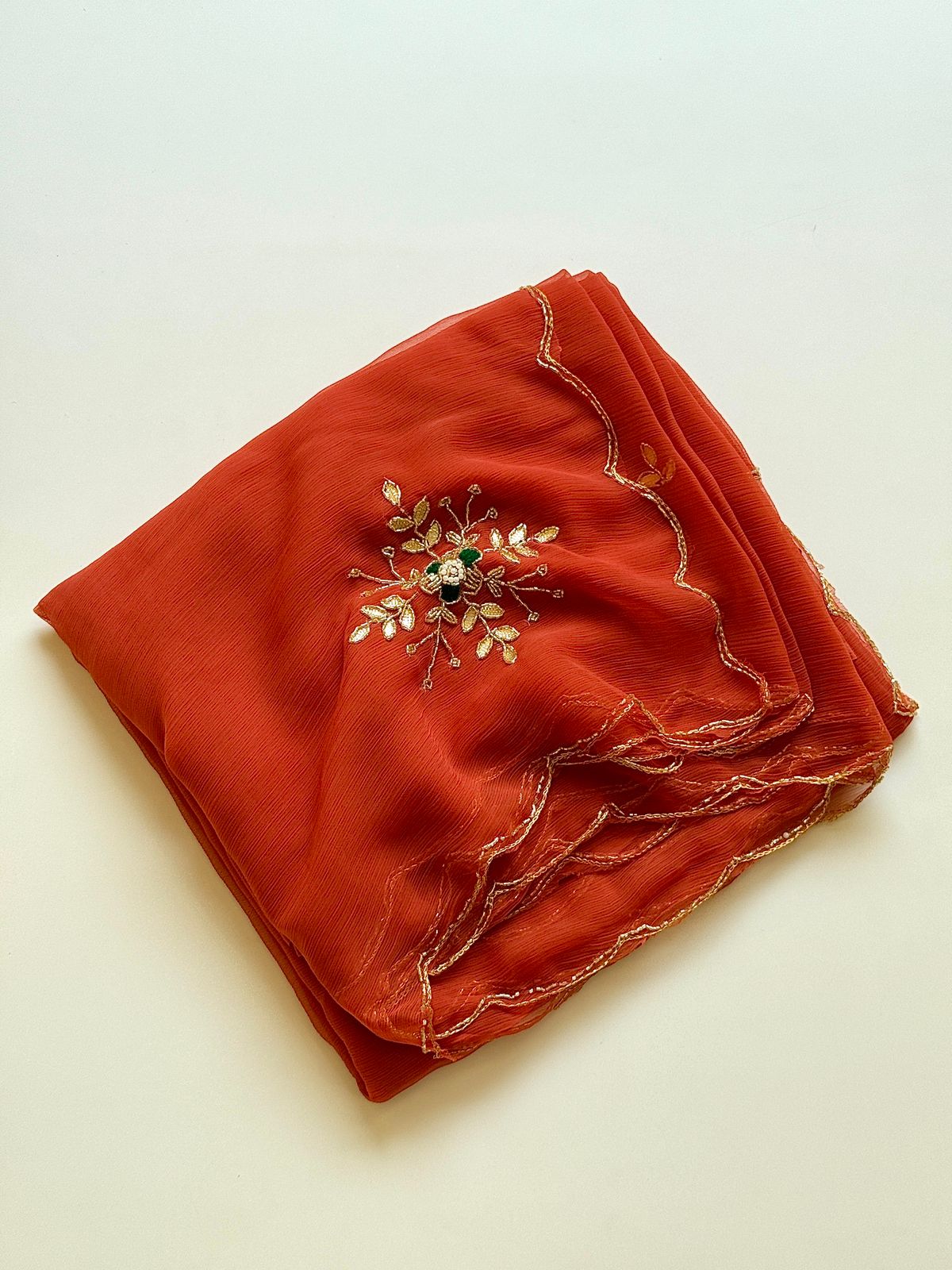 Premium Pure Chiffon Handmade Saree with Patch Work & Designer Handwork Blouse
