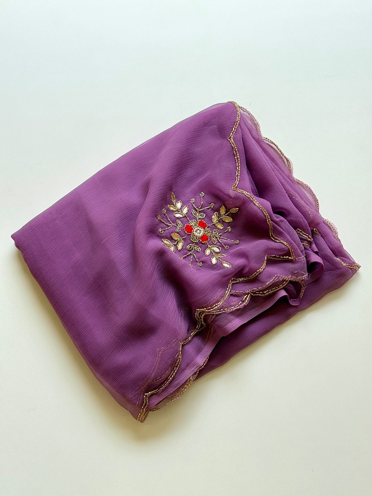 Premium Pure Chiffon Handmade Saree with Patch Work & Designer Handwork Blouse