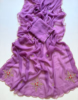 Premium Pure Chiffon Handmade Saree with Patch Work & Designer Handwork Blouse