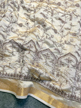 Premium Pure Tussar Silk Saree with Intricate Embroidery Border & Designer Butti Work with Extra Blouse