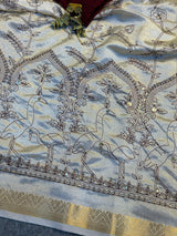 Premium Pure Tussar Silk Saree with Intricate Embroidery Border & Designer Butti Work with Extra Blouse