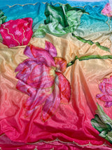 Pure Malai Silk Saree with Digital Floral Print & Pearl Handwork Blouse