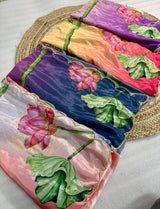 Pure Malai Silk Saree with Digital Floral Print & Pearl Handwork Blouse