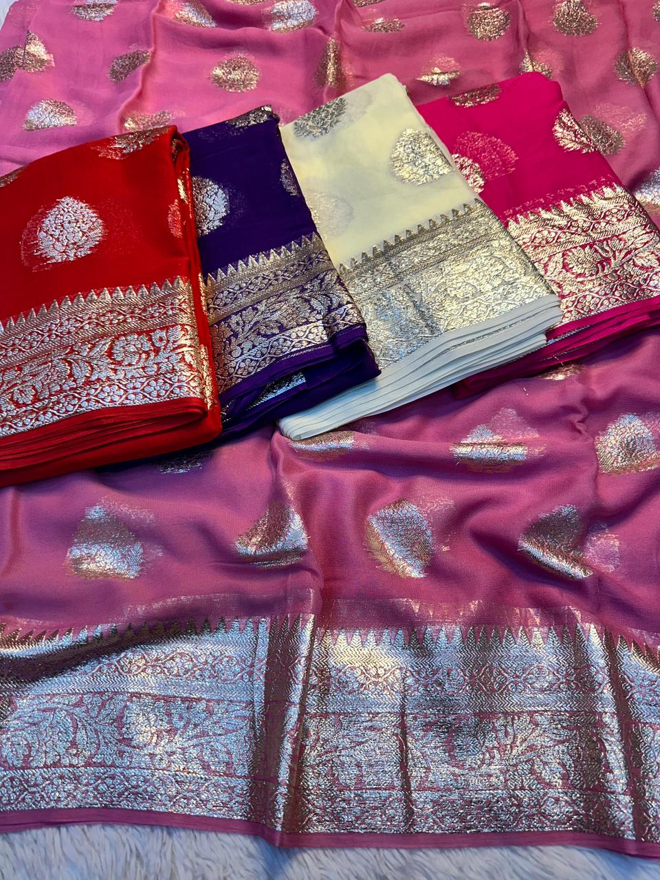 Designer Georgette Saree with Rich Zari Border and Running Viscose Blouse
