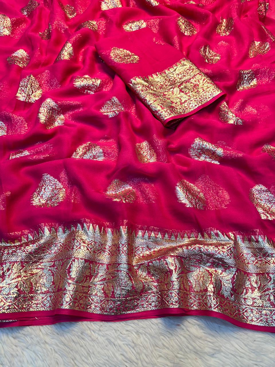 Designer Georgette Saree with Rich Zari Border and Running Viscose Blouse