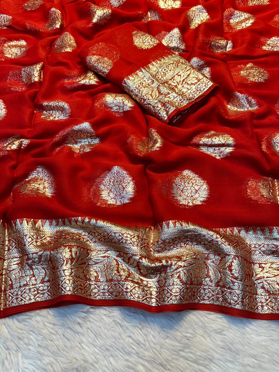 Designer Georgette Saree with Rich Zari Border and Running Viscose Blouse