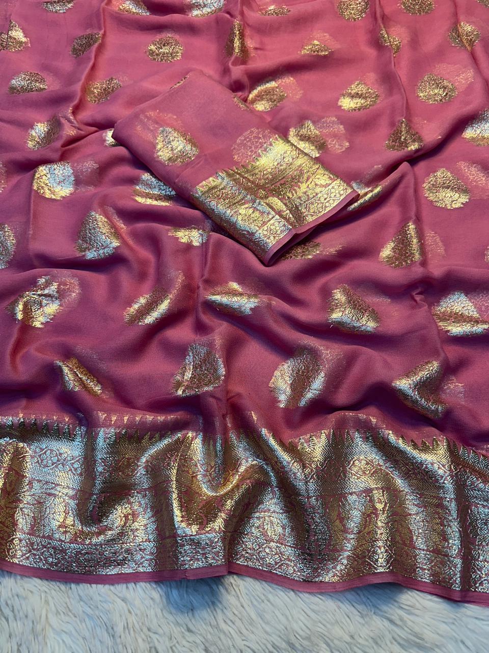 Designer Georgette Saree with Rich Zari Border and Running Viscose Blouse