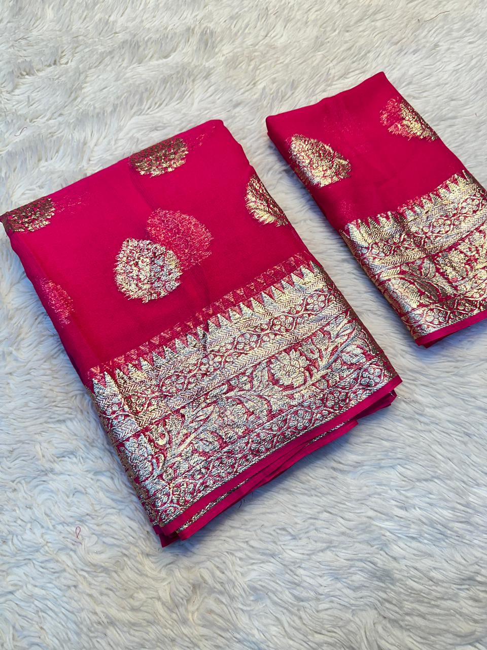 Designer Georgette Saree with Rich Zari Border and Running Viscose Blouse