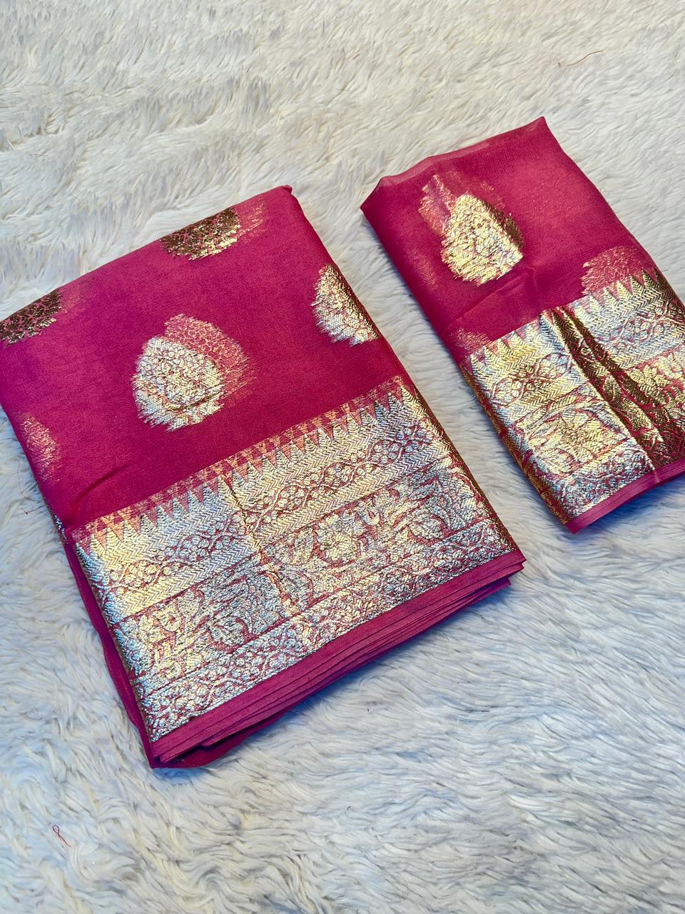 Designer Georgette Saree with Rich Zari Border and Running Viscose Blouse
