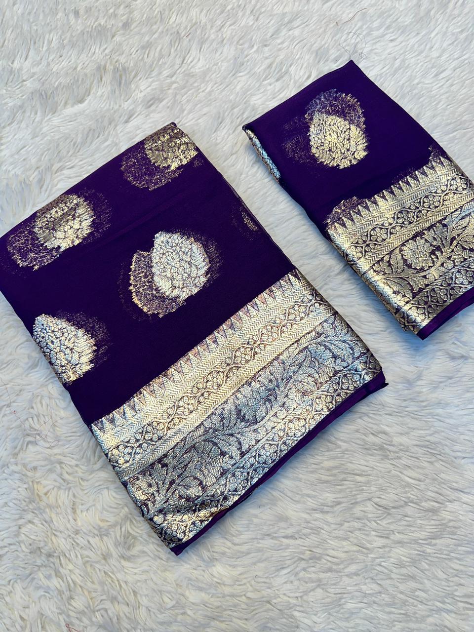 Designer Georgette Saree with Rich Zari Border and Running Viscose Blouse