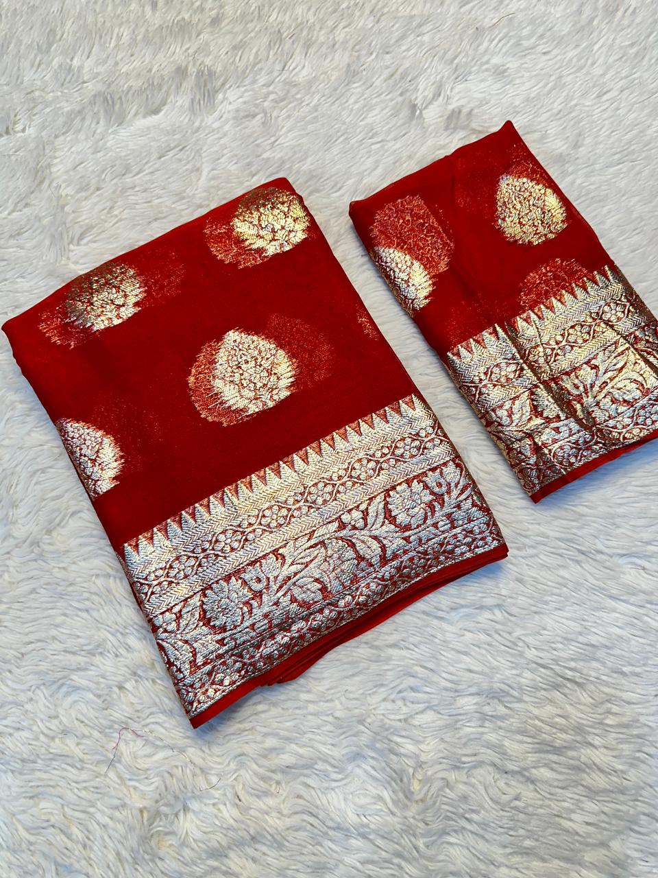 Designer Georgette Saree with Rich Zari Border and Running Viscose Blouse