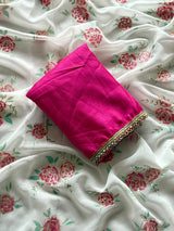 Elegant Georgette Printed Saree with Fancy Pearl Border & Satin Blouse