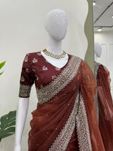 Party Wear Organza Silk Saree with Sequins Work and Designer Blouse