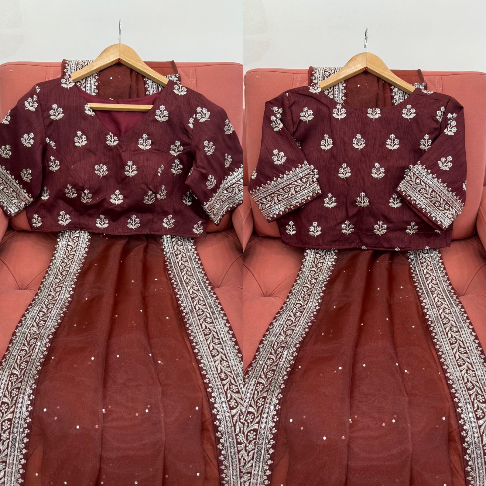 Party Wear Organza Silk Saree with Sequins Work and Designer Blouse