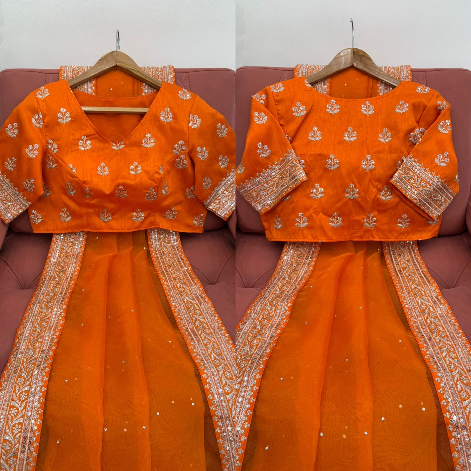 Party Wear Organza Silk Saree with Sequins Work and Designer Blouse