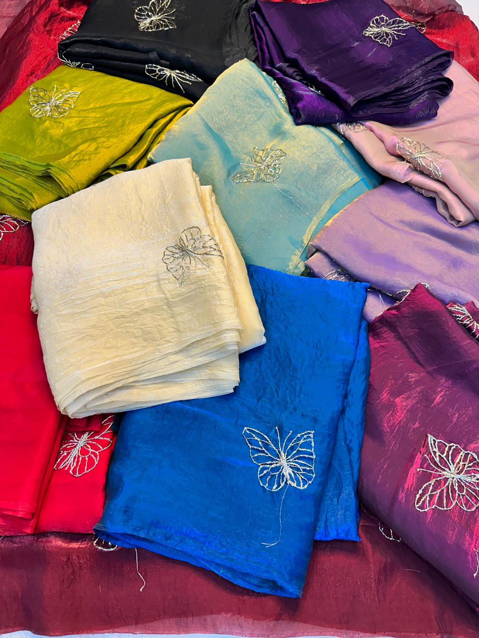 Designer Space Silk Saree with Butterfly Beads Handwork and Embroidered Blouse