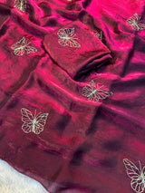 Designer Space Silk Saree with Butterfly Beads Handwork and Embroidered Blouse