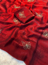Designer Space Silk Saree with Butterfly Beads Handwork and Embroidered Blouse