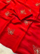 Designer Space Silk Saree with Butterfly Beads Handwork and Embroidered Blouse