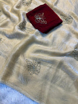 Designer Space Silk Saree with Butterfly Beads Handwork and Embroidered Blouse
