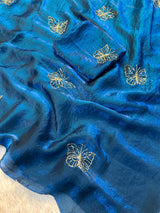 Designer Space Silk Saree with Butterfly Beads Handwork and Embroidered Blouse