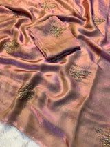 Designer Space Silk Saree with Butterfly Beads Handwork and Embroidered Blouse