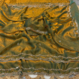 Party Wear Fandy Satin Silk Saree with Rose Gold Beads Handwork With Designer Blouse