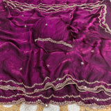 Party Wear Fandy Satin Silk Saree with Rose Gold Beads Handwork With Designer Blouse
