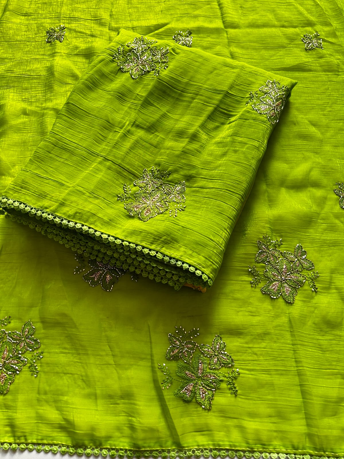 Boutique Handwork Dual Tone Space Silk Saree with Sequins Work & Designer Blouse