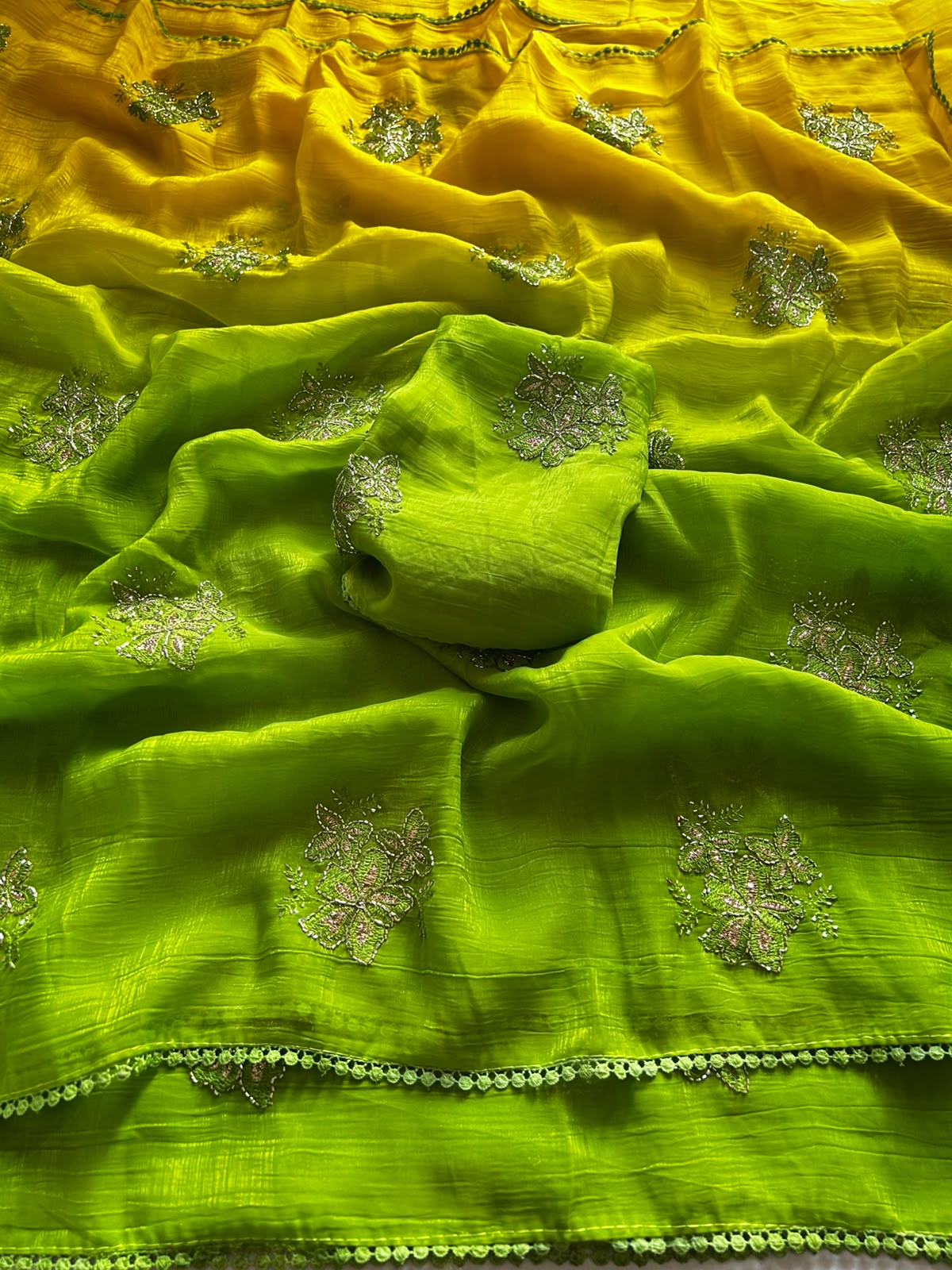 Boutique Handwork Dual Tone Space Silk Saree with Sequins Work & Designer Blouse