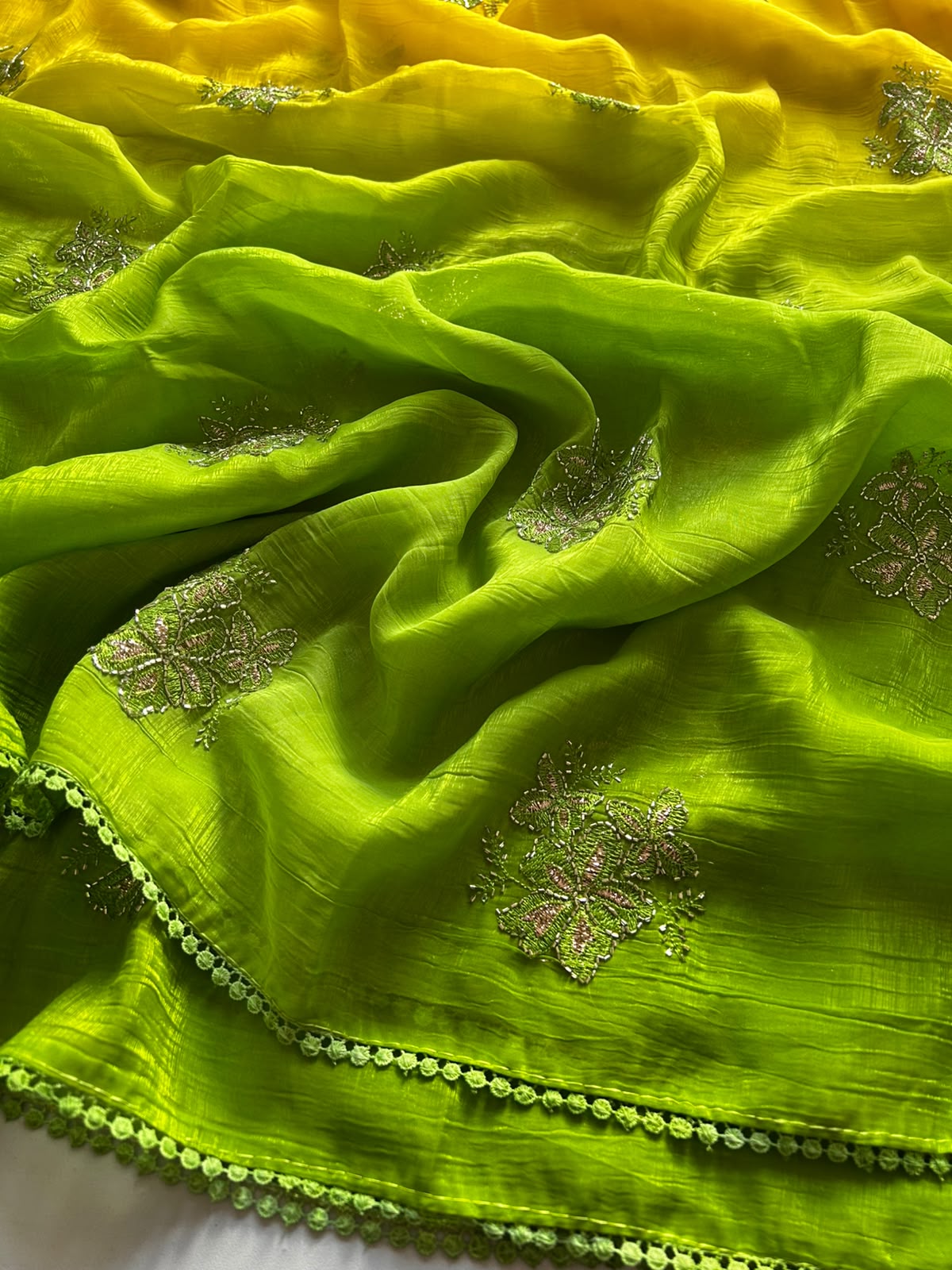 Boutique Handwork Dual Tone Space Silk Saree with Sequins Work & Designer Blouse
