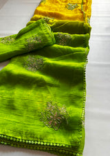 Boutique Handwork Dual Tone Space Silk Saree with Sequins Work & Designer Blouse