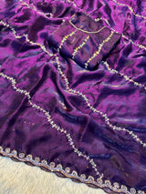 Premium Fandy Satin Silk Saree with All Over Beads Handwork & Designer Blouse