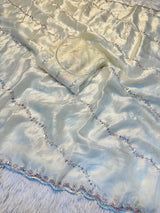 Premium Fandy Satin Silk Saree with All Over Beads Handwork & Designer Blouse