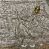 Designer Space Silk Party Wear Saree with Velvet Shine & Gold Cutdana Handwork