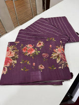Digital Floral Print Semi Desi Tussar Silk Saree with Tassel Detail and Matching Blouse