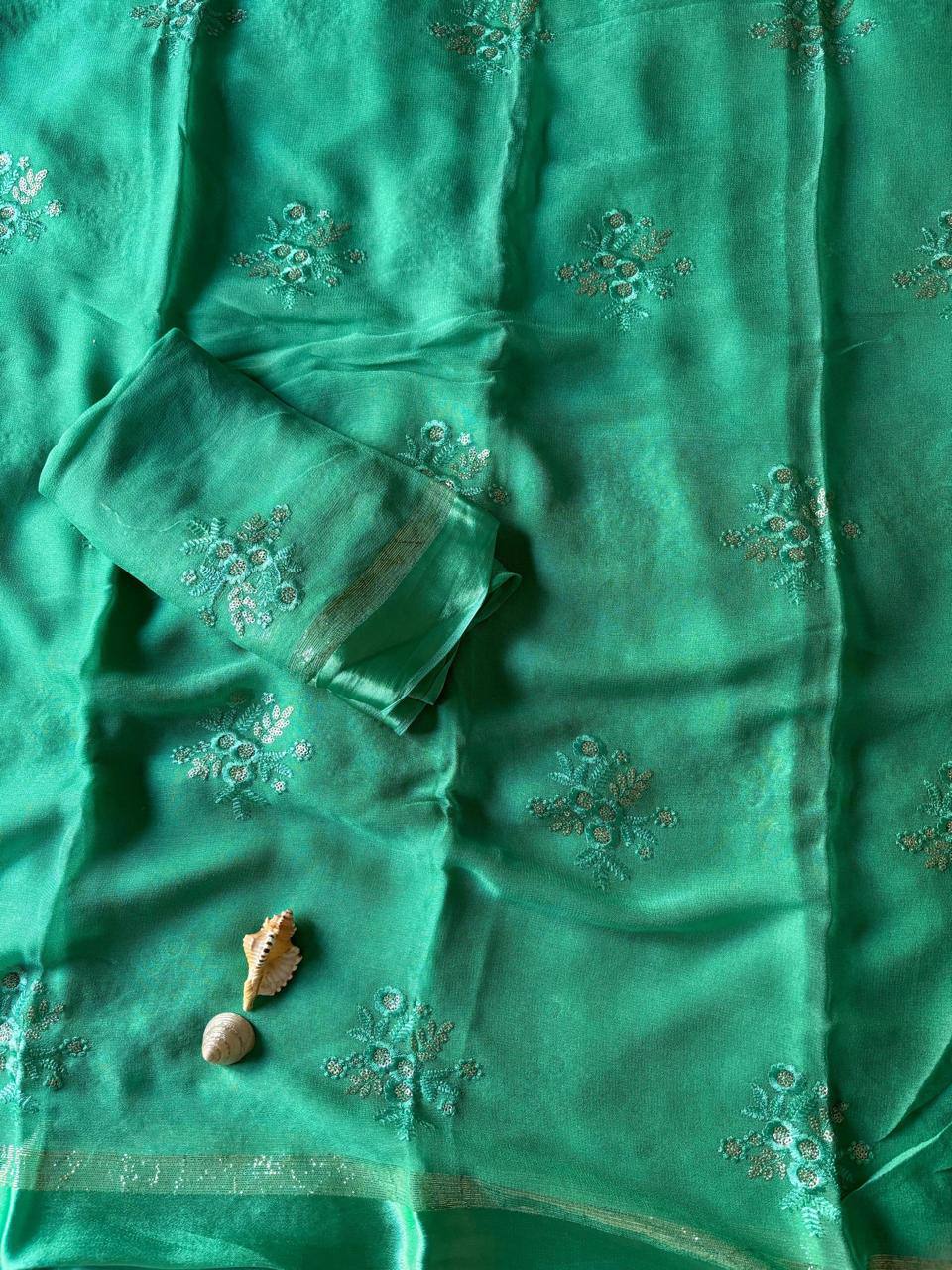 Pure Viscose Georgette Saree with Floral Embroidery Butta & Satin Border