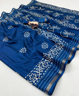 Premium Binny Crepe Printed Saree | Katha Work & Zari Border Ethnic Wear