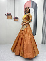 Designer Pure Silk Satin Lehenga Set with Thread & Sequence Embroidery | Fully Stitched Ethnic Bridal Wear