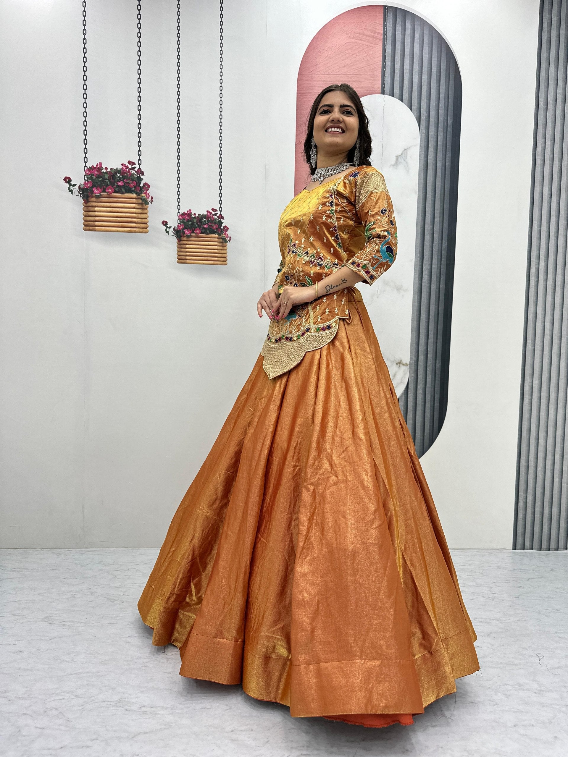 Designer Pure Silk Satin Lehenga Set with Thread & Sequence Embroidery | Fully Stitched Ethnic Bridal Wear