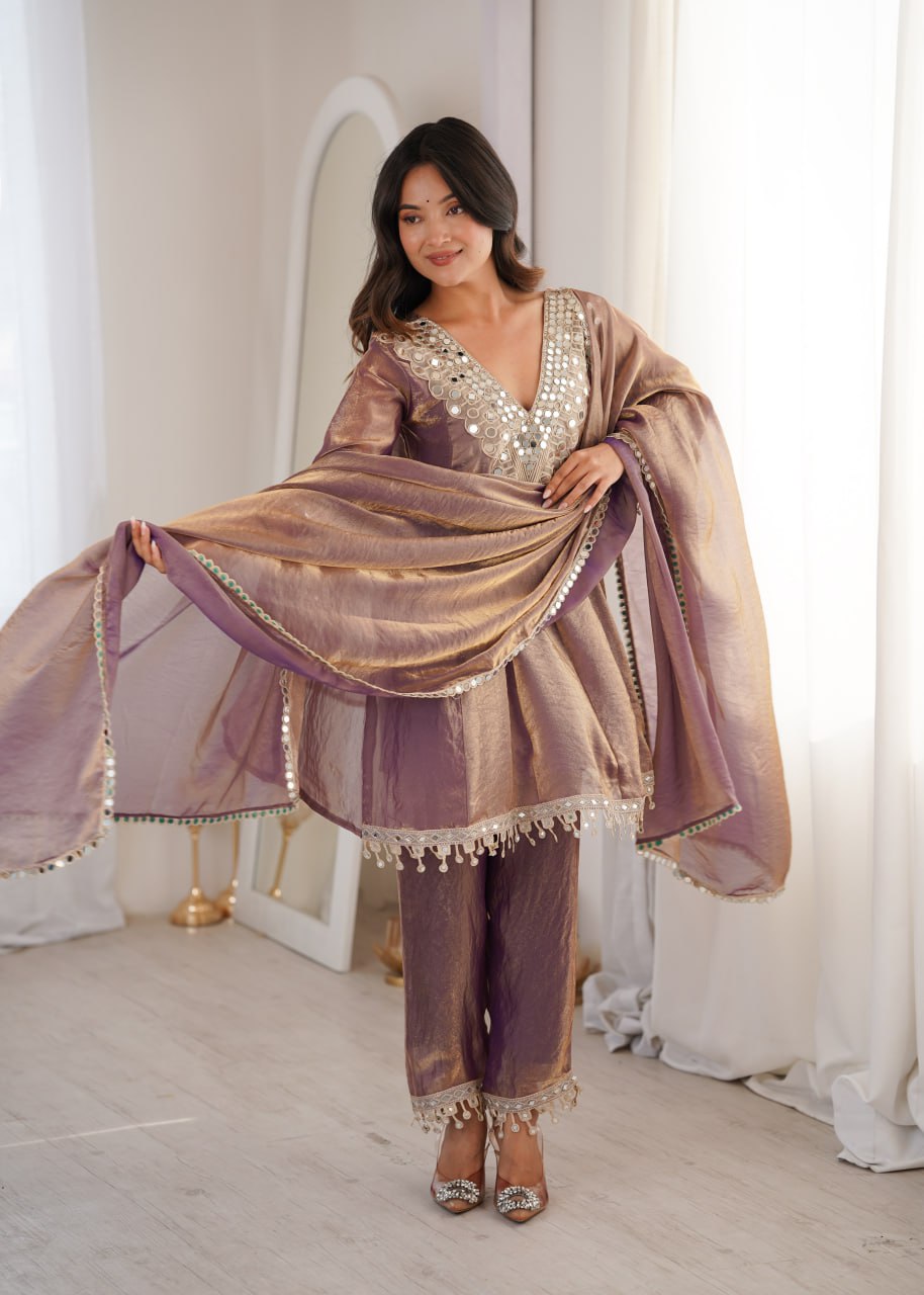 Designer Fendy Kurti Pant Dupatta Set with Real Mirror Work & Coding Embroidery | Festive Ethnic Wear Suit