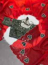 Two-Tone Gold Crush Silk Saree with Bandhej Handwork Cutdana Butta and Foil Print Stitched Blouse