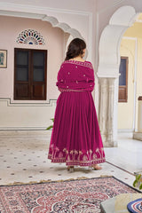 Faux Georgette Embroidered Gown Set with Sequence Work & Matching Pant