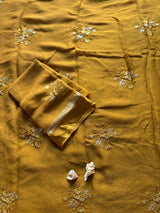 Pure Viscose Georgette Saree with Floral Embroidery Butta & Satin Border