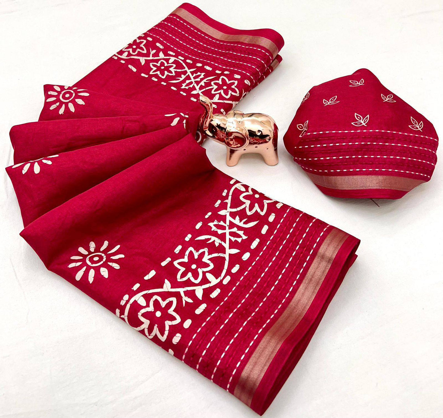 Premium Binny Crepe Printed Saree | Katha Work & Zari Border Ethnic Wear
