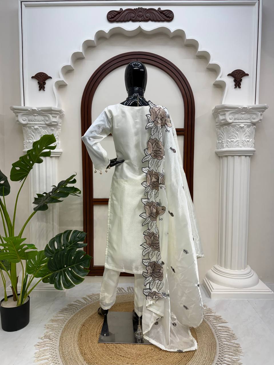 Premium JMC Silk Thread Work Kurti Pant Dupatta Set | Festive Wear